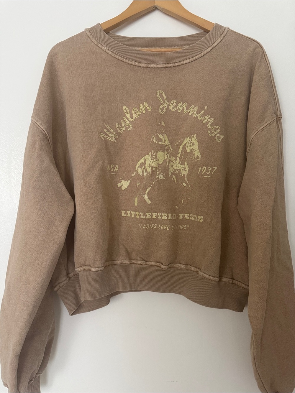 Waylon Jennings Tan Graphic Crewneck Sweatshirt